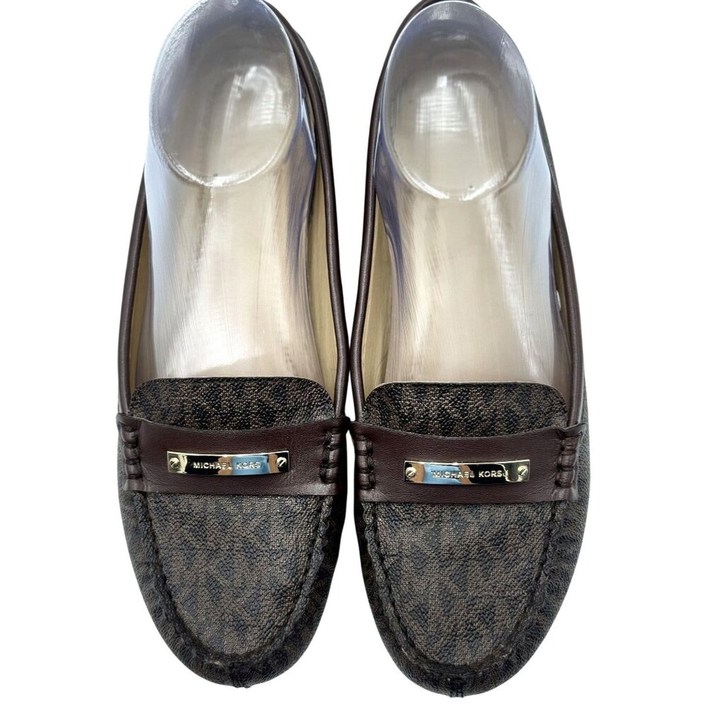 Michael Kors Womens Everett Loafer Size 8M Monogram Brown Leather